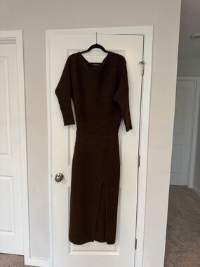 Brown Knit Midi Dress